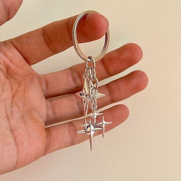 y2k 2000s triple star pendant keyring for keychain - Picture 2 of 8